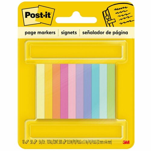 Post-it® Page Markers - 1/2"W - Bright Colors - 500 x Assorted - 1/2" x 2" - Rectangle - Unruled - Assorted - Paper - Self-adhesive, Removable, Reusable, Repositionable - 500 / Pack