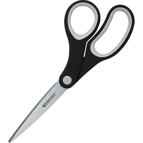 Acme United KleenEarth 8" Bent Soft Handle Scissors - 8" (203.20 mm) Overall Length - Bent-left/right - Stainless Steel - Black - 1 Each - Scissors - ACM15589