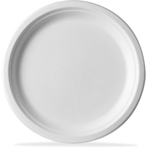 Eco-Products Sugarcane Plates - Microwave Safe - 9.9" Diameter - White - Fiber, Sugarcane Body - 50 / Pack