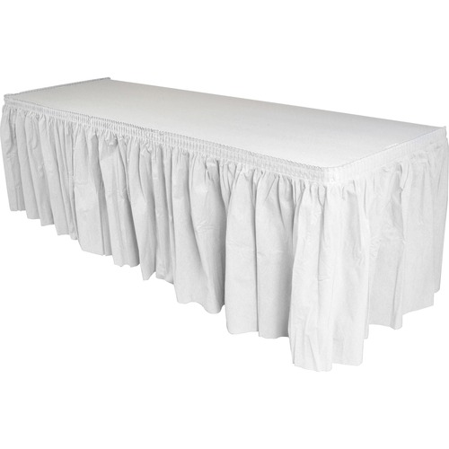 Genuine Joe Nonwoven Table Skirts - 14 ft (4267.20 mm) Length - Adhesive Backing - Polyester - White - 1 Each - Table Covers/Skirts - GJO11915