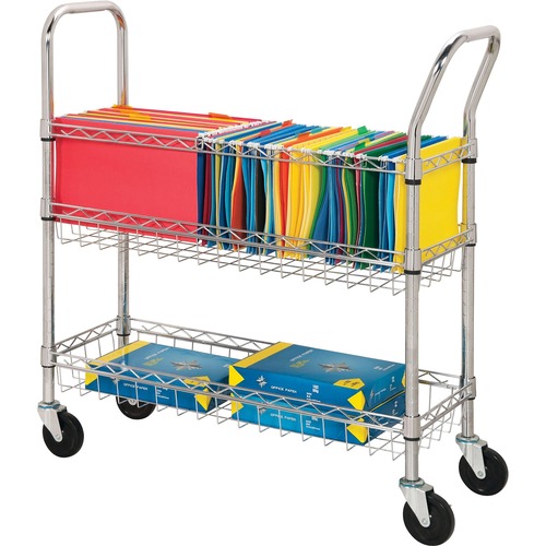 Lorell Mobile Wire Mail Cart - 99.21 lb Capacity - 4 Casters - 4" Caster Size - Steel - 34.25" Width x 12.50" Depth x 40" Height - Chrome - 1 Each