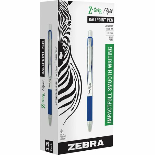 Zebra Z-Grip Flight Retractable Pens - Bold Pen Point - 1.2 mm Pen Point Size - Retractable - Blue - 1 Dozen