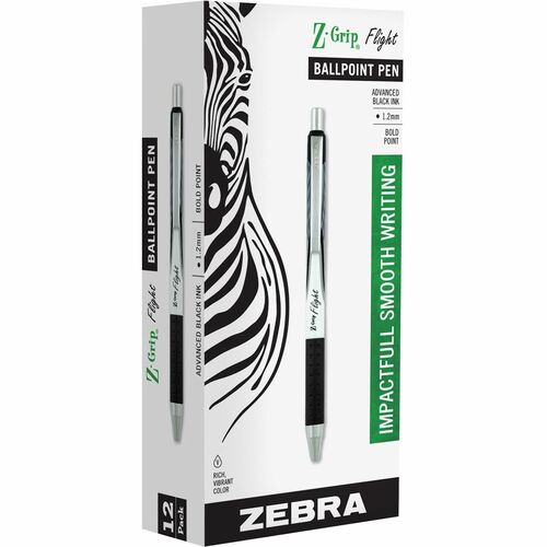 Zebra Pen Z-Grip Flight Retractable Pens - Bold Pen Point - 1.2 mm Pen Point Size - Retractable - Black - 12 / Dozen