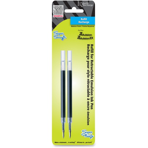 Zebra Pen Emulsion EQ Pen Refills - 1 mm, Bold Point - Black Ink - Smear Proof, Quick-drying Ink - 2 / Pack