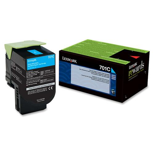 Lexmark Unison 701C Toner Cartridge - Laser - Standard Yield - 1000 Pages - Cyan - 1 Each - Ink Cartridges & Printheads - LEX70C10C0