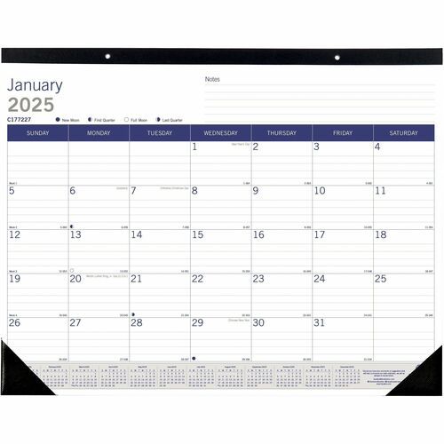 Blueline DuraGlobe Monthly Desk Pad Calendar, 22"x 17" , English - Julian Dates - Monthly - 12 Month - January 2025 - December 2025 - 1 Month Single Page Layout - 17" x 22" Sheet Size - Desk Pad - Chipboard, Paper - Reference Calendar, Eco-friendly, Notep