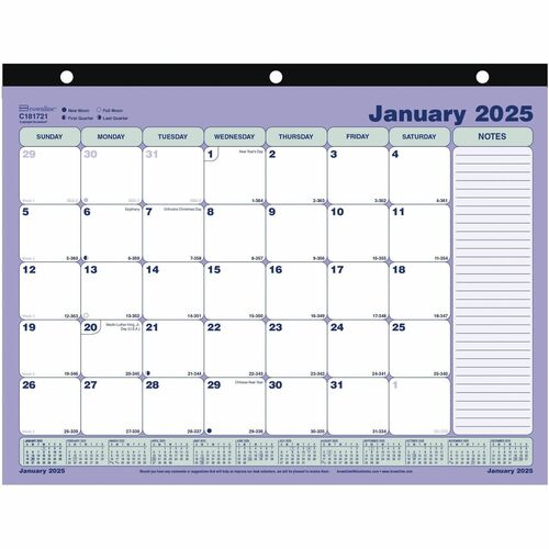 Brownline Monthly Desk/Wall Calendar - Julian Dates - Monthly - 12 Month - January 2024 - December 2024 - 1 Month Single Page Layout - 11" x 8 1/2" Sheet Size - Desk Pad - White - Chipboard - Reinforced, Notepad, Reference Calendar, Tear-off, Perforated, 