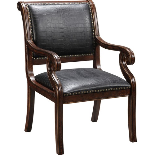 Coast to Coast Accent Chair - Black Seat - Brown Wood Frame - Curved Leg Base