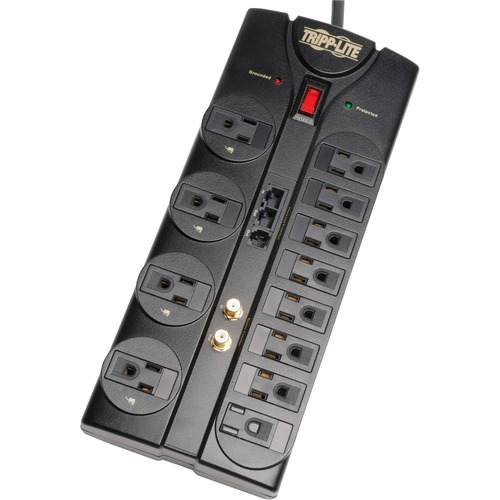 Tripp Lite by Eaton Protect It! 12-Outlet Surge Protector, 8 ft. (2.43 m) Cord, 2880 Joules, Tel/Modem/Coaxial/Ethernet Protection - 12 x NEMA 5-15R - 1800 VA - 2880 J - 120 V AC Input - Cable Modem/DSL/Fax/Phone, Coaxial Cable Line, Ethernet, Telecommuni