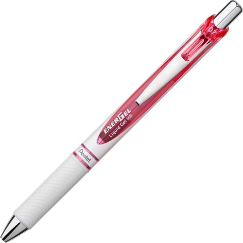 Pentel EnerGel Pink BCA Ribbon Pearl Retractable Liquid Gel Pen - Medium Pen Point - 0.7 mm Pen Point Size - Needle Pen Point Style - Refillable - Retractable - Pink - Pearl White Barrel - Stainless Steel Tip - 1 Each - Gel Ink Pens - PENBL77PWP