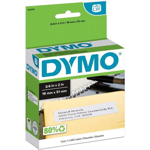 Dymo LW Return Address Labels 3/4" x 2" - 3/4" Width x 2" Length - Rectangle - Direct Thermal - White - 500 / Roll - 500 Total Label(s) - 500 Box
