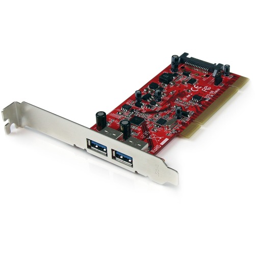 StarTech.com 2 Port PCI SuperSpeed USB 3.0 Adapter Card with SATA Power - 5Gbps - Add 2 SuperSpeed USB 3.0 ports to a computer through a PCI slot - pci usb 3.0 adapter - pci usb 3.0 adapter card - pci usb 3.0 card -pci usb 3.0 controller