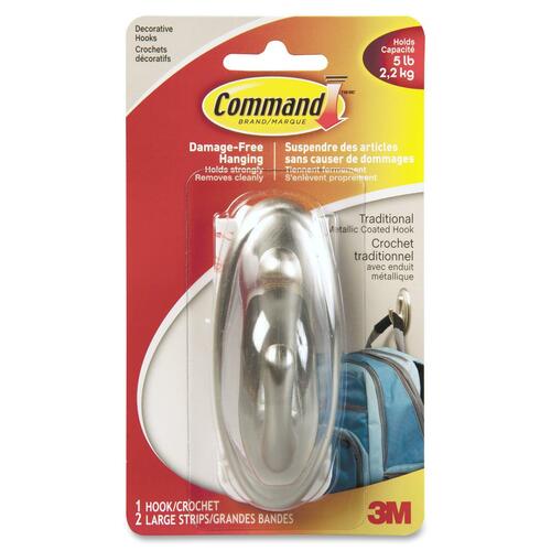 Command Traditional Hook, 17053BN-C - 1 Large Hook - 2.27 kg Capacity - Metal - 1 Each - Hooks & Hangers - MMM17053BNC