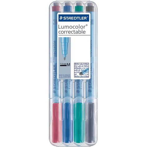 Lumocolor Overhead Transparency Marker - Medium Marker Point - 1 mm Marker Point Size - Black, Blue, Green, Red Water Based Ink - Polypropylene Barrel - 4 / Pack - Dry Erase Markers - STD305MWP41
