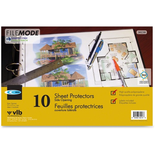 Filemode Sheet Protectors - 11" Height x 17" Width - 0" Thickness - Clear - Polypropylene - 10 / Pack = VLB30230