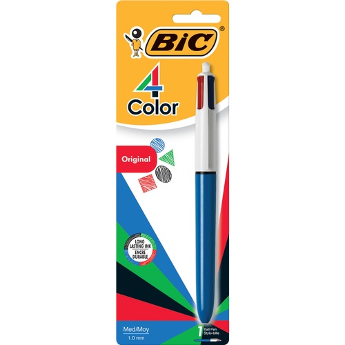 BIC 4-Color Retractable Ball Pen - Medium Pen Point - 1 mm Pen Point Size - Refillable - Retractable - Black, Blue, Red, Green - Blue Barrel 