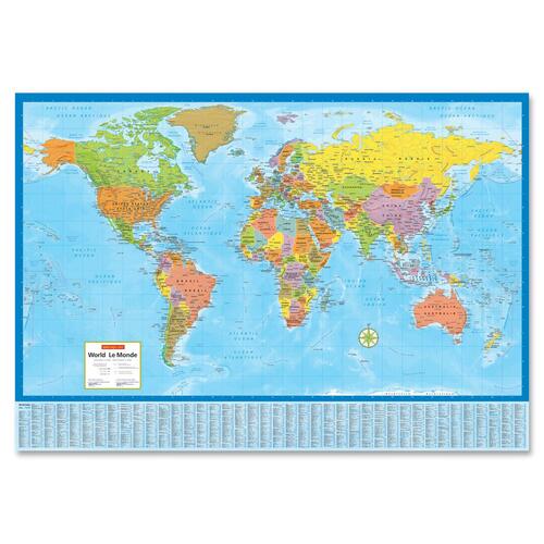 CCC Laminated Bilingual World Wall Map - 28" (711.20 mm) Width x 40" (1016 mm) Height - Maps - CCC80011