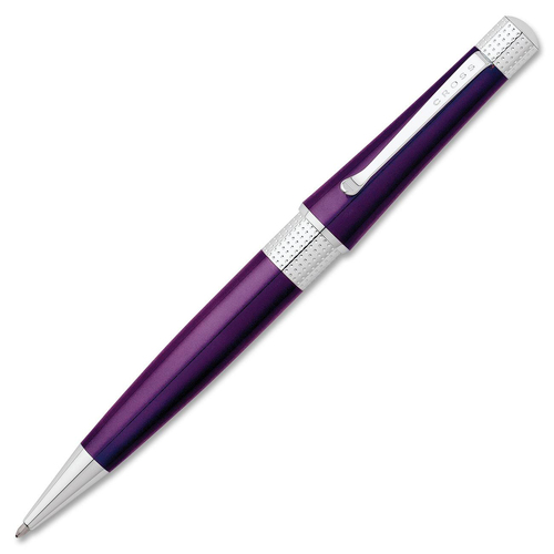 Cross Beverly Coll Lacquer & Chrome Ballpoint Pen - Fine Pen Point - Refillable - Black - Chrome, Purple Barrel - 1 Each - Fine Writing Pens & Pencils - CROAT04927