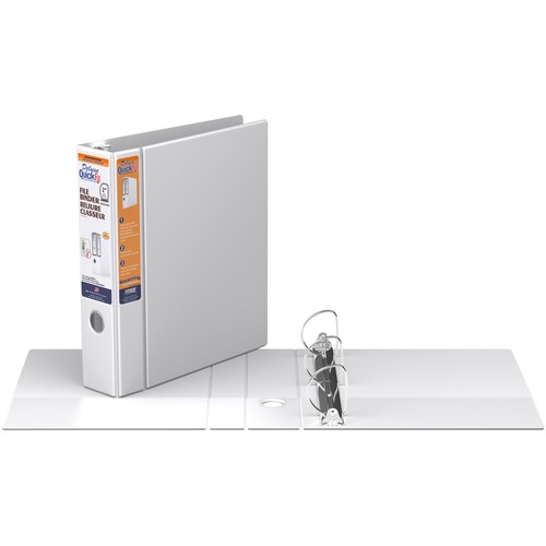 QuickFit D-Ring Deluxe File Binder - 2" Binder Capacity - 450 Sheet Capacity - Ring Fastener(s) - 2 Internal Pocket(s) - Vinyl - White - Recycled - Label Holder, Heavy Duty, Reinforced Hole, Finger Hole, Antimicrobial, Ink-transfer Resistant - 1 Each = RGO28030