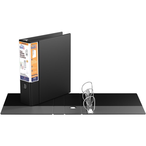 QuickFit D-Ring Deluxe File Binder - 3" Binder Capacity - 550 Sheet Capacity - D-Ring Fastener(s) - 2 Internal Pocket(s) - Vinyl - Black - Recycled - Label Holder, Heavy Duty, Reinforced Hole, Finger Hole, Antimicrobial, Ink-transfer Resistant - 1 Each = RGO28051