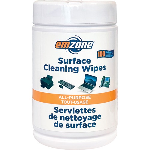 Emzone All-Purpsoe Suface Cleaning Wipes 100 / canister - For Keyboard, Telephone, Mouse, Office Equipment - Quick Drying, Lint-free  - White - For Keyboard, Telephone, Mouse, Office Equipment - Quick Drying, Lint-free  - White