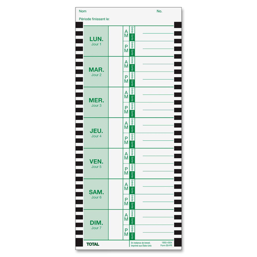 Lathem B. E8 Thermal Time Card - 3 3/4" x 8 1/2" Sheet Size - White - 100 / Pack - Time Cards & Time Clock Accessories - LTHE8100FR