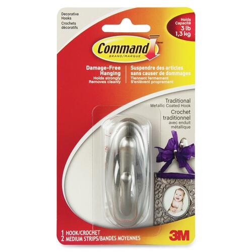 Command Traditional Medium Hook, 17051BN-C - 1 Medium Hook - 1.36 kg Capacity - Metal - 1 Each - Coat/Garment Hooks - MMM17051BNC