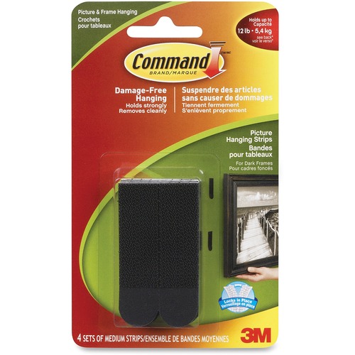 Command Medium Picture Hanging Strips - Black, 17201BLK-C - Paper - 4 / Pack - Black - Hooks & Hangers - MMM17201BLKC
