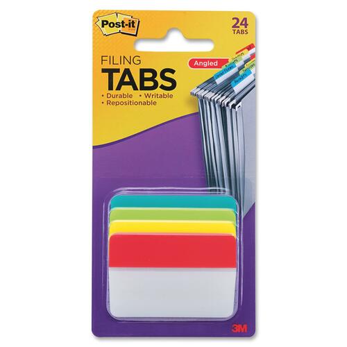 Post-itÂ® Tab Divider - Write-on Tab(s) - 1.50" Tab Height x 2" Tab Width - Self-adhesive - Assorted Tab(s) - 24 / Pack