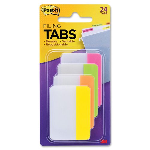 Post-it® File Tab - Write-on Tab(s) - 1.50" Tab Height x 2" Tab Width - Bright Assorted Tab(s) - Durable - 24 / Pack = MMM686PLOYC