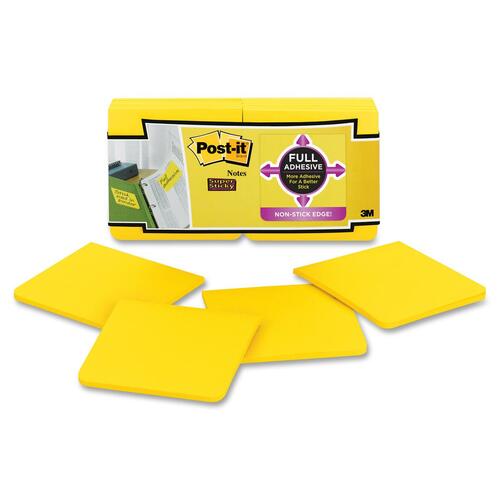 Post-it® Super Sticky Full Adhesive Notes - 300 x Yellow - 3" x 3" - Square - Yellow - Self-adhesive, Removable - 12 / Pack - Adhesive Note Pads - MMMF33012SSY