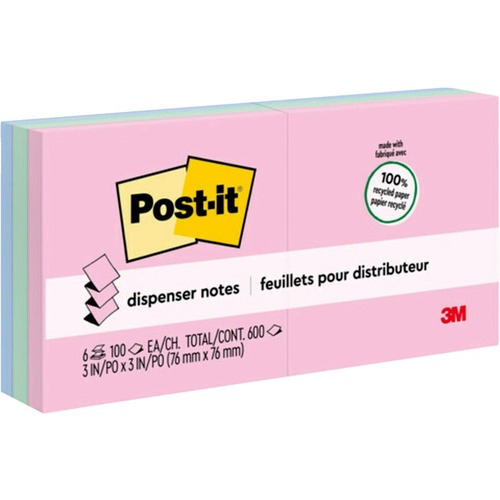 Post-it® Greener Pop-Up Notes Canry Yel Rec Pads - 3" x 3" - Square - Paper - Self-adhesive, Repositionable - 6 / Pack - Adhesive Note Pads - MMMR330RP6AP