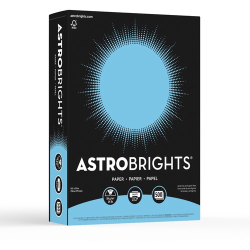 Astrobrights Inkjet, Laser Colored Paper - Lunar Blue - Letter - 8 1/2" x 11" - 24 lb Basis Weight - Smooth - 500 / Pack - Copy & Multi-Use Coloured Paper - NEE22521