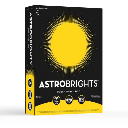 Astrobrights Inkjet, Laser Colored Paper - Solar Yellow - Letter - 8 1/2" x 11" - 24 lb Basis Weight - Smooth - 500 / Pack