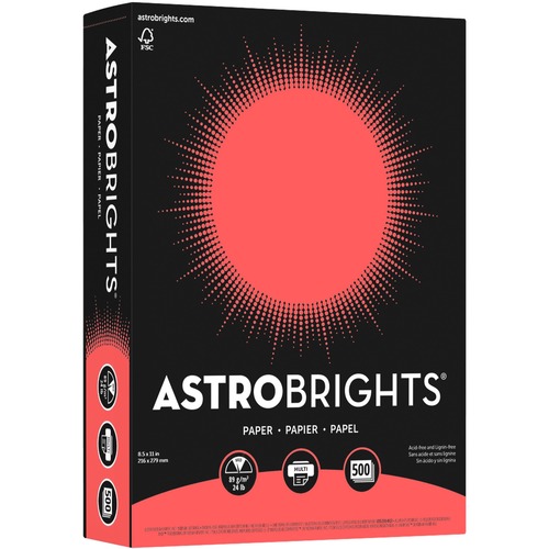 Astrobrights Laser, Inkjet Colored Paper - Re-Entry Red - Letter - 8 1/2" x 11" - 24 lb Basis Weight - Smooth - 500 / Pack