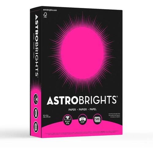 Astrobrights Laser, Inkjet Colored Paper - Fireball Fuschia - Letter - 8 1/2" x 11" - 24 lb Basis Weight - Smooth - 500 / Pack