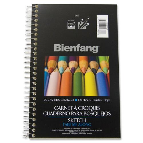 Bienfang Bienfang Sketch Book - 100 Sheets - Plain - Spiral - 50 lb Basis Weight - 8 1/2" x 5 1/2" - Bright White Paper - Acid-free, Lightweight - 1Each