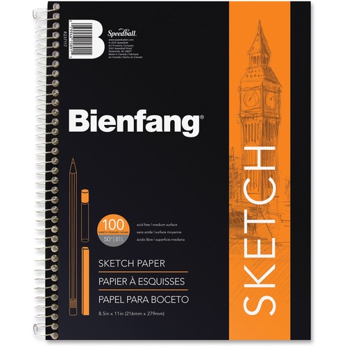 Bienfang Bienfang Sketch Book - 100 Sheets - Plain - Spiral - 50 lb Basis Weight - 8 1/2" x 11" - Acid-free - 1Each