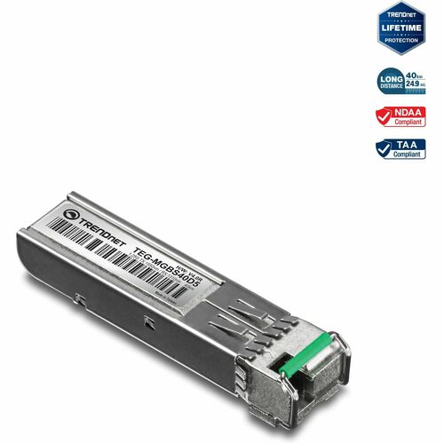 TRENDnet SFP to RJ45 Dual Wavelength Single-Mode LC Module; TEG-MGBS40D5; Must Pair with TEG-MGBS40D3 or a Compatible Module; Up to 40km (24.9 miles); Standard SFP Slot Compatible; Lifetime Protection - Mini-GBIC Dual Wavelength Single-Mode LC Module (40K