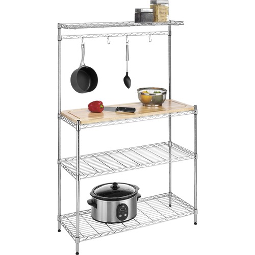 Whitmor Supreme Bakers Rack - 55.3" Height x 14" Width36.3" Length%Floor - Durable, Sturdy, Hanging Hook - Chrome - Steel, Wood - 1