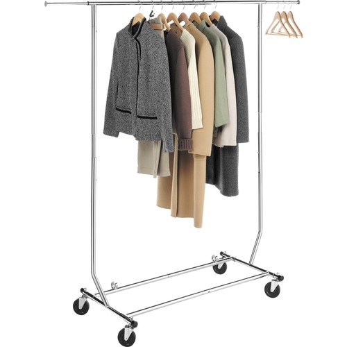 Whitmor Folding Garment Rack - 70.5" Height x 73" Width x 22" Depth - Durable, Lightweight, Built-in Wheels, Adjustable - Chrome - Steel