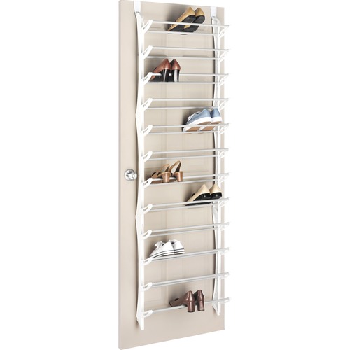 Whitmor Display Rack - 36 x Shoes - 74.5" Height x 22" Width x 7.5" Depth - Durable, Non-slip - White - Resin, Steel
