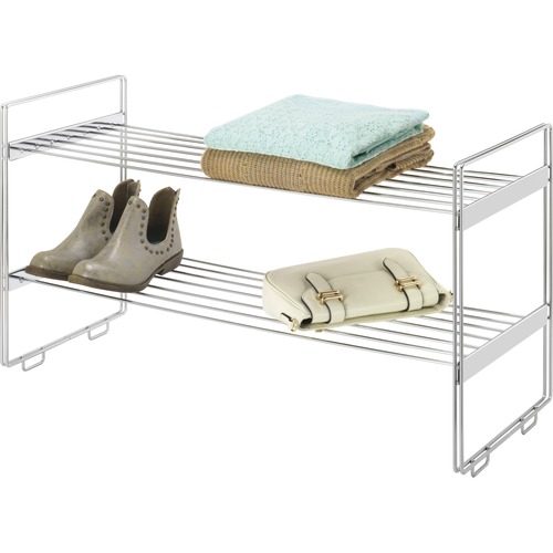 Whitmor Display Rack - 2 Compartment(s) - 16.6" Height x 30" Width x 12" Depth - Stackable, Durable - Chrome - Steel
