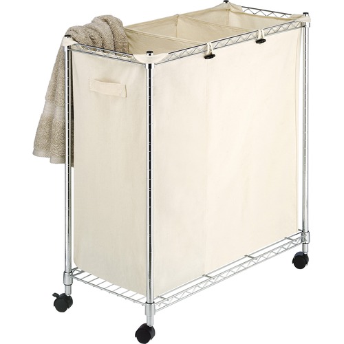 Whitmor Laundry Sorter - 3 Compartment(s) - 31.8" Height x 29.9" Width x 14" Depth - Heavy Duty, Lockable Casters - Brown - Canvas, Steel