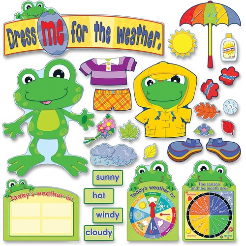 Carson Dellosa Education FUNky Frog Weather Bulletin Board Set - 1 x Frog Shape - 14.25" Height x 22" Width - Assorted - 82 / Set
