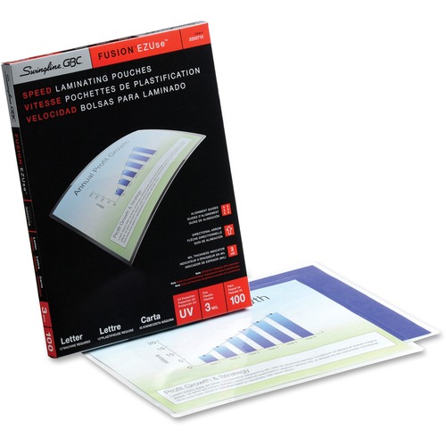 GBC Fusion EZUse Laminating Pouches - Sheet Size Supported: Letter - Laminating Pouch/Sheet Size: 8.50" Width x 11" Length x 3 mil Thickness - Glossy - for Document - UV Resistant, Fade Resistant - Clear - 100 / Box