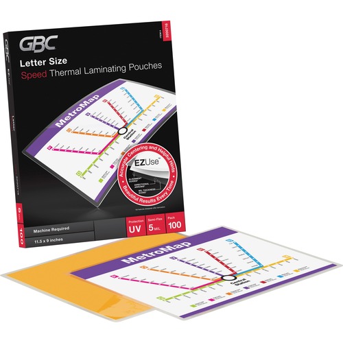 GBC Fusion EZUse Laminating Pouches - Sheet Size Supported: Letter - Laminating Pouch/Sheet Size: 8.50" Width x 11" Length x 5 mil Thickness - Glossy - for Document - UV Resistant, Fade Resistant - Clear - 100 / Box