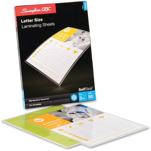 GBC Self-Sealing Single-Sided Laminating Sheets - Sheet Size Supported: Letter 8.50" Width x 11" Length - Laminating Pouch/Sheet Size: 9" Width x 12" Length x 3 mil Thickness - Glossy - for Document, Photo - Self-adhesive, Easy Peel, Flexible, Wear Resist