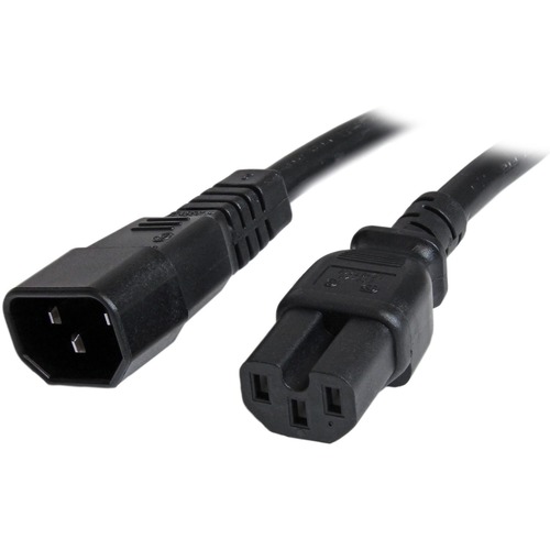 StarTech.com 3ft (1m) Heavy Duty Extension Cord, IEC C14 to IEC C15 Black Extension Cord, 15A 250V, 14AWG, Heavy Gauge Power Cable - 3ft (1m) Heavy duty extension cord w/ IEC 60320 C14 to C15 connectors; 250V at 15A (Max); UL listed (UL62/UL817); AC Power