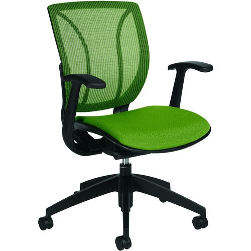 Global Roma Medium Posture Back Management Chair with Arms - Green Fabric Seat - Nylon Frame - 5-star Base - 1 Each